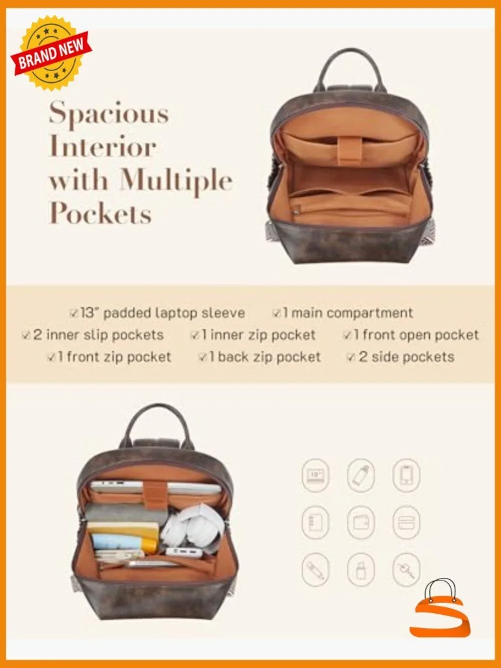 PU Leather Convertible Backpack Purse, Large Travel Satchel Handbag, Fits 13